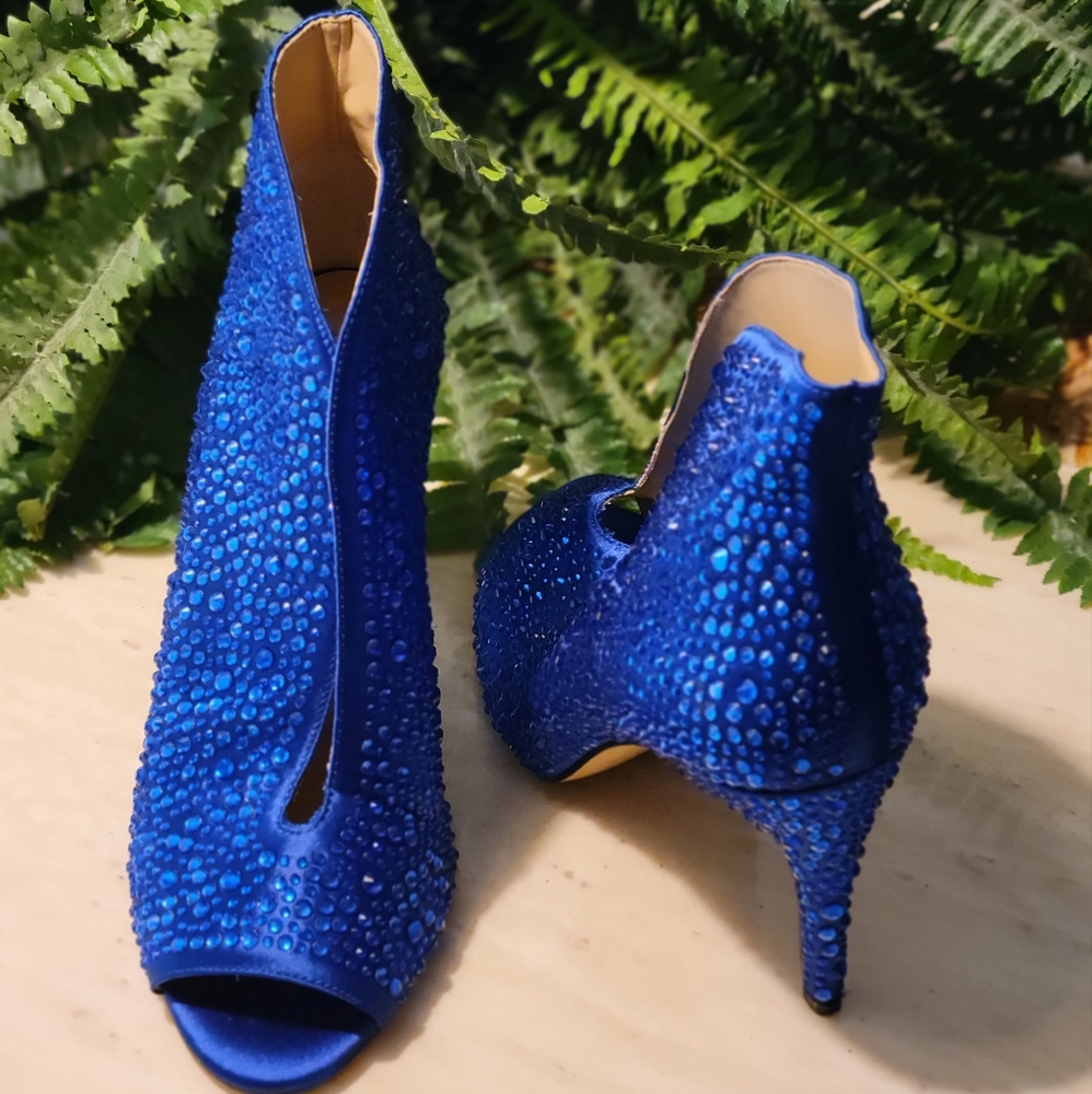 INC International Concept Blue Rhinestone Peep Toe Booties